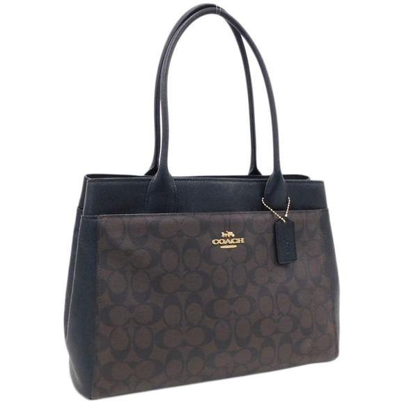 COACH Tote Bag Casey F31475 Brown Black Leather Women's Shoulder - Picture 1 of 9